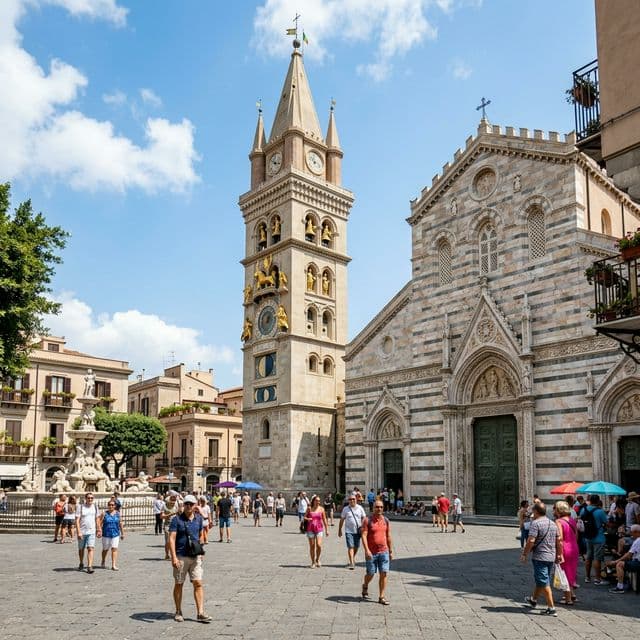 Cathedral of Messina and astronomical clock tower in the main square