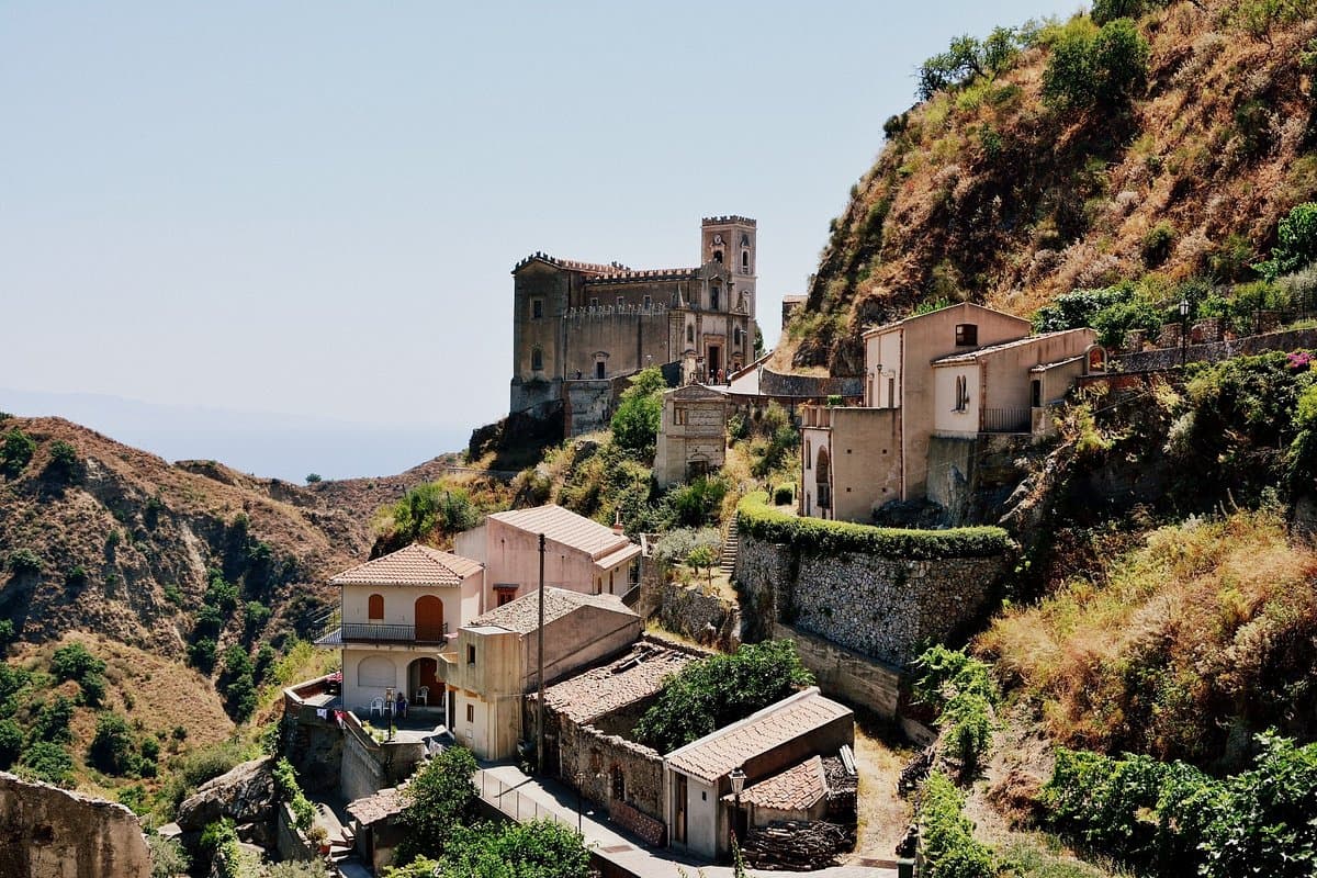 Savoca panorama: Panoramic view of Savoca village, one of The Godfather filming locations in Sicily