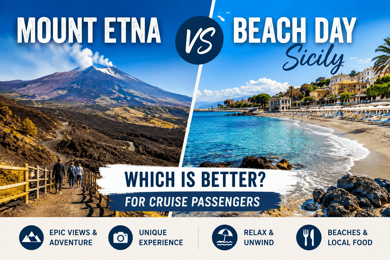 Mount Etna or beach day from Catania Cruise Port travel comparison with Sicily volcano and coastal scenery