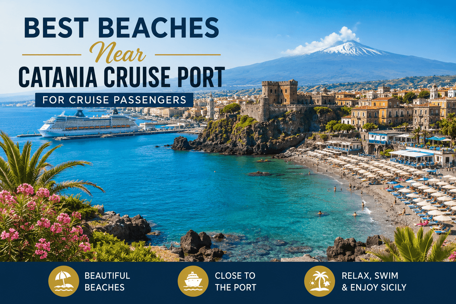 Best beaches near Catania Cruise Port travel guide with volcanic coastline sandy beaches and Sicily seaside views