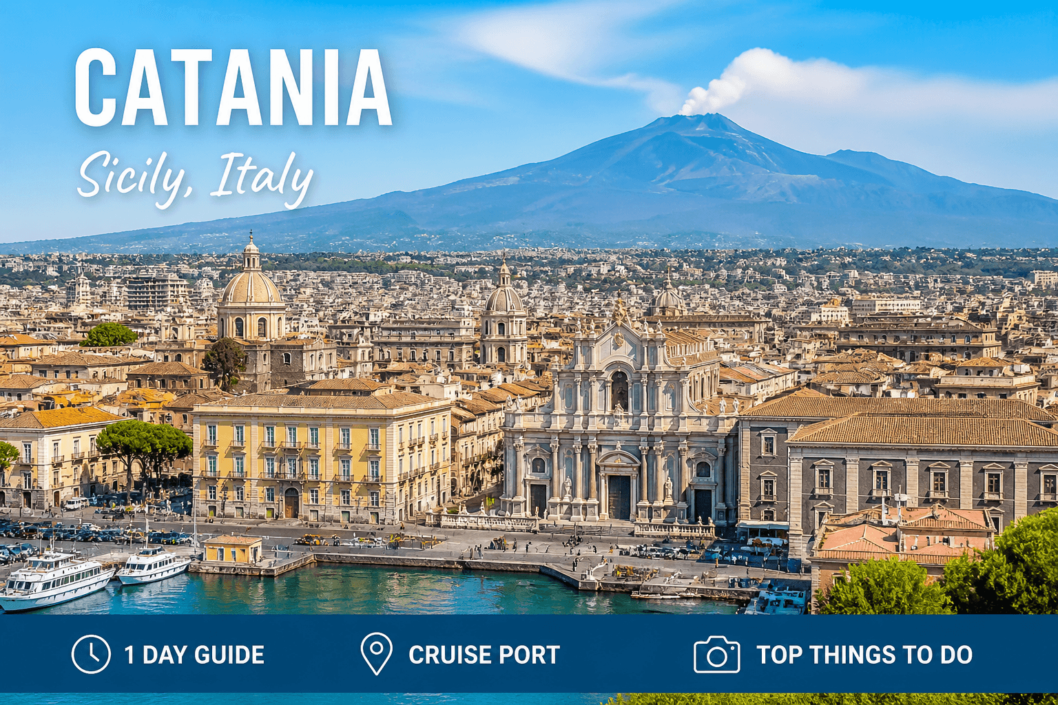 Catania city skyline with Mount Etna view near cruise port Sicily Italy