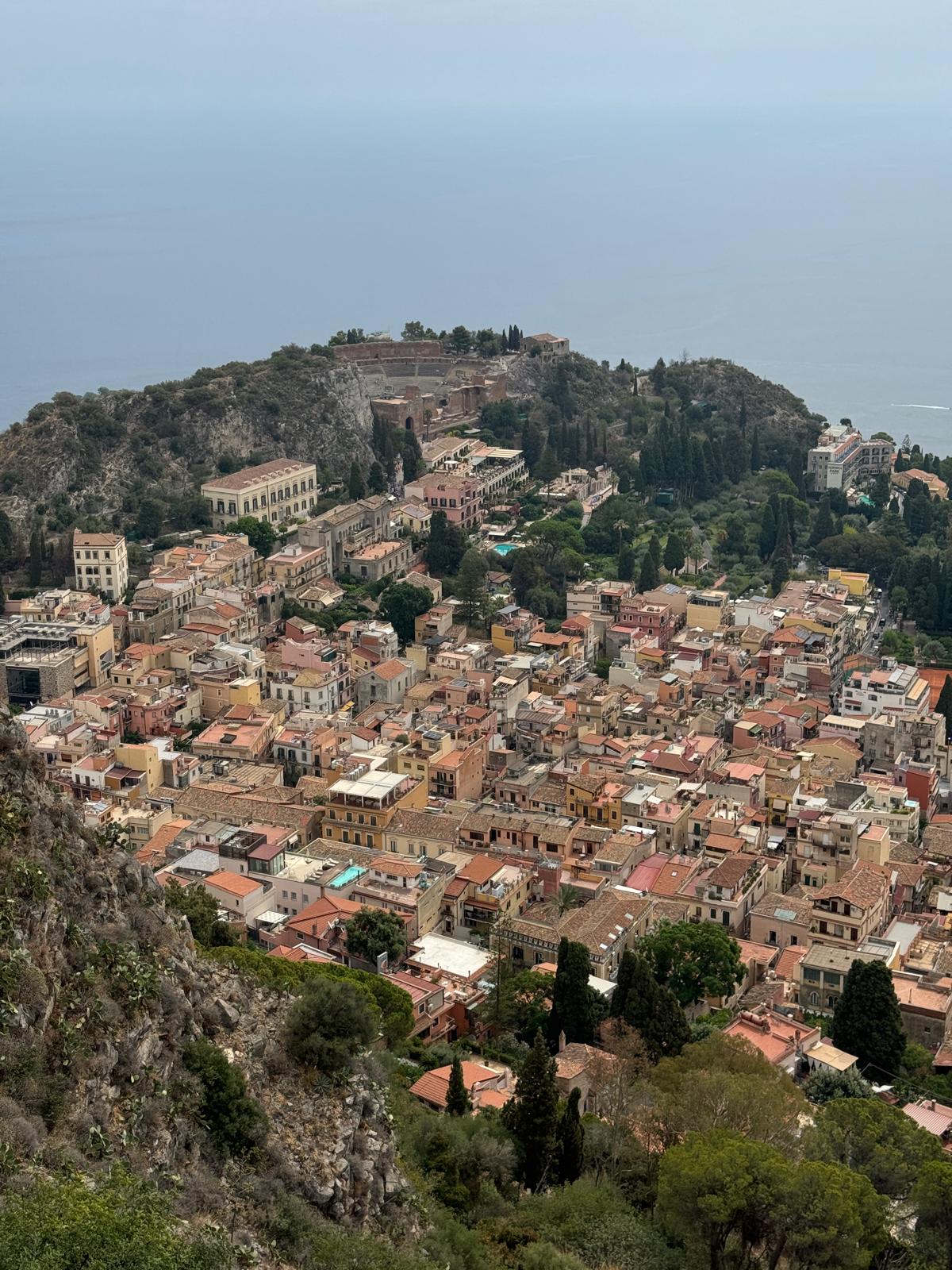 Taormina Sicily aerial style view from Castelmola village