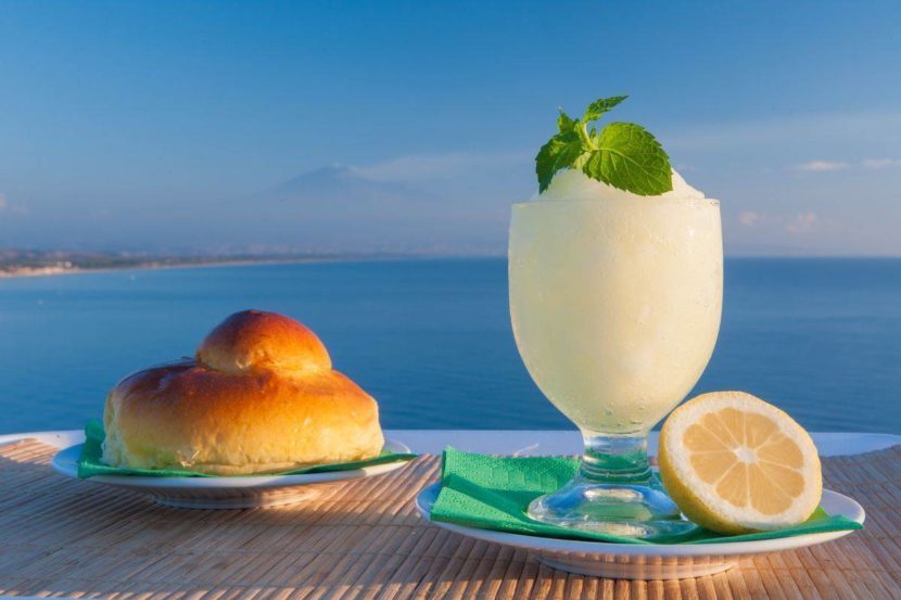 For Sicilian granita the range goes from lemon to coffee which are two classic ones. Sicilians have breakfast at the local bar with a brioche and a granita.